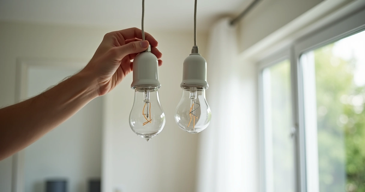 Pessoa trocando uma lâmpada antiga por LED 